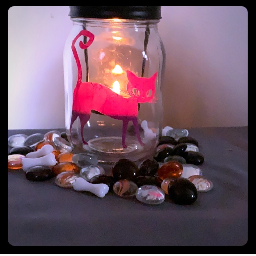Cat Mason Jar Candle Holder